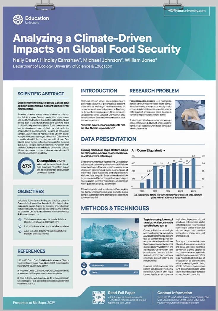Scientific poster analysing climate-driven impacts on global food security