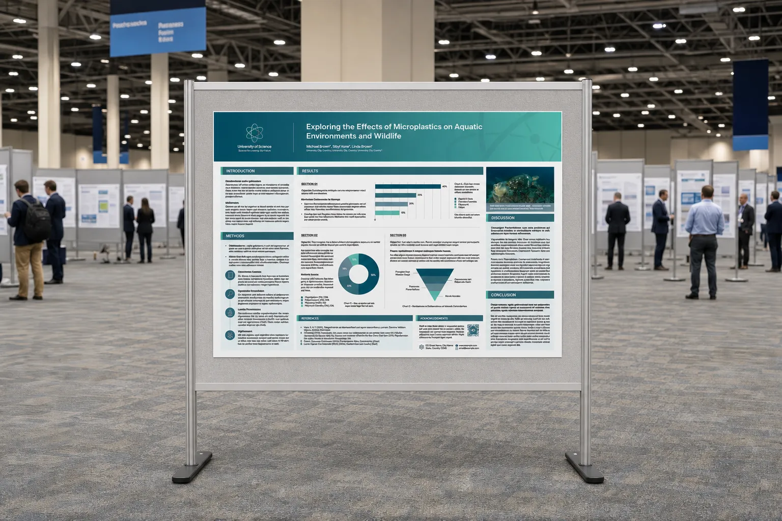 Microplastics research poster displayed at a scientific conference